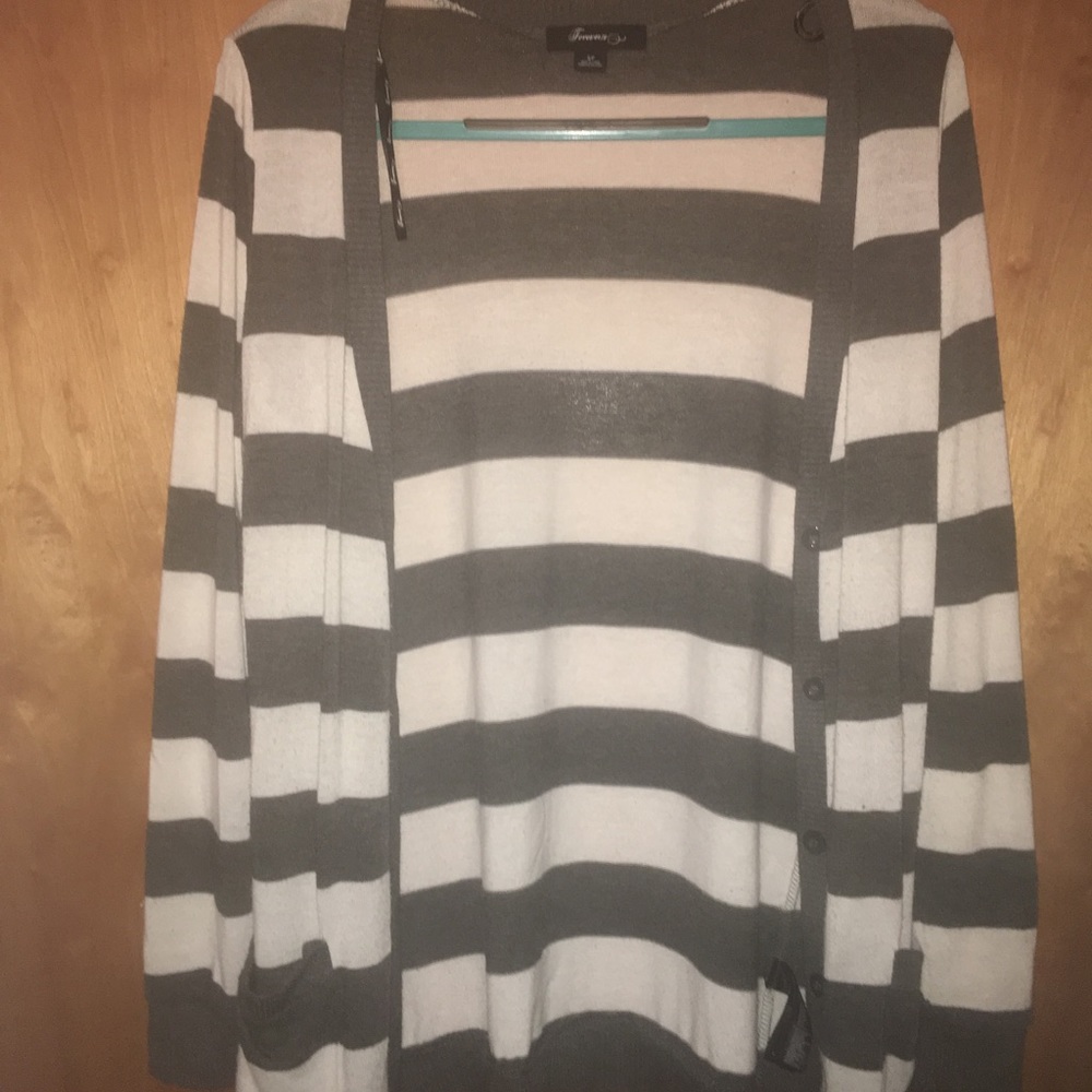 Grey and white striped cardigan